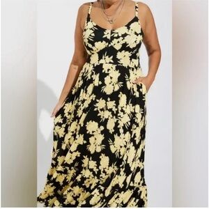 Torrid Black Maxi Dress with Yellow Floral Print